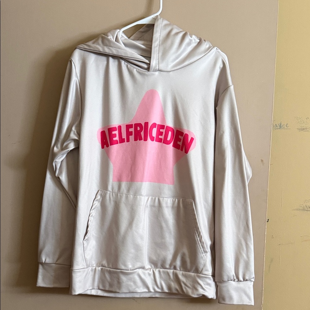 Aelfric Eden Cream Hoodie with Pink Star and Hot Pink Logo